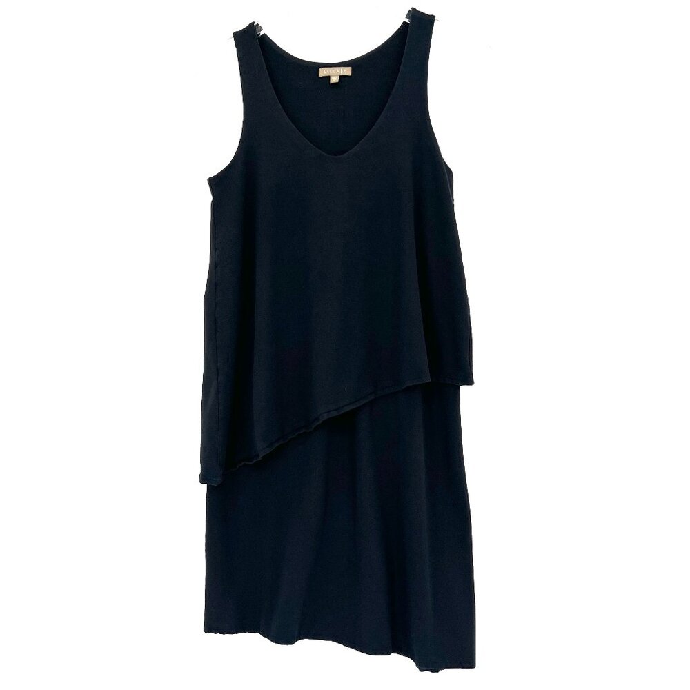 Lilla P Knit Dress Size XS Layered Scoop Neck Tank Dress Split Back Black